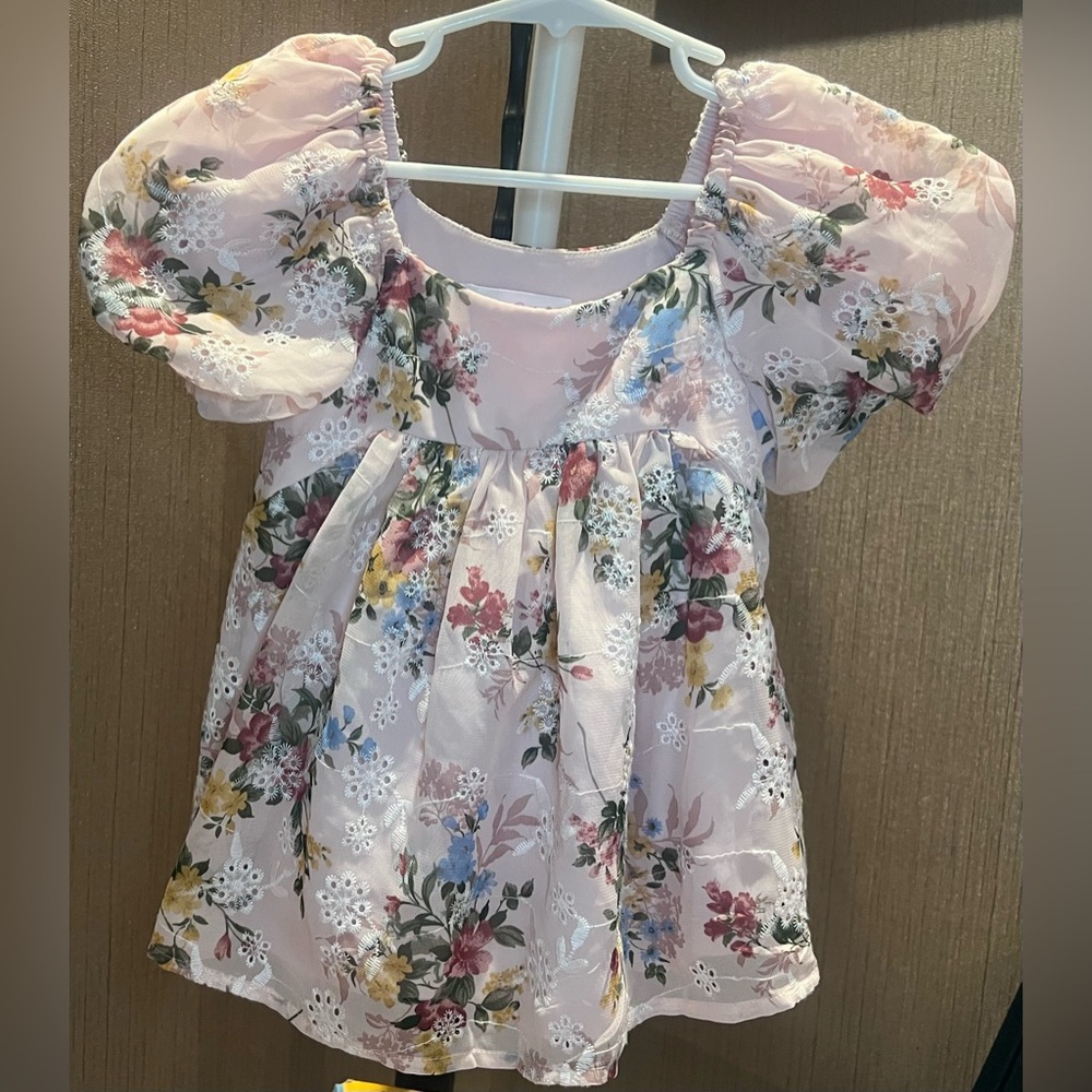 Bonnie Baby Pink Floral Puff Sleeve Blouse